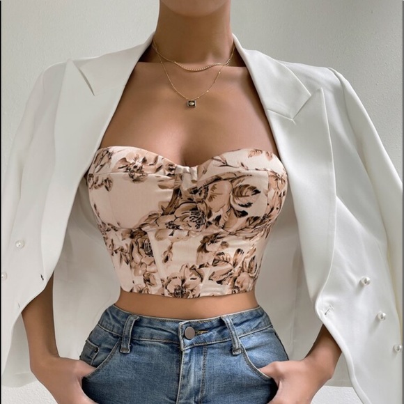 Boho Satin Floral Print Lace Up Bustier Corset Tube Crop Top Sexy - Picture 4 of 14